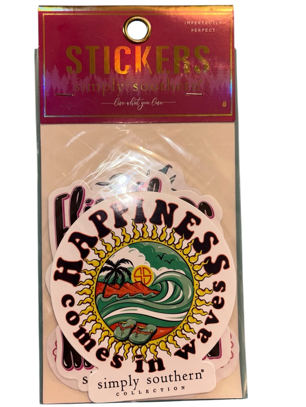 Simply Southern Pink & Multicolor 'Happiness Comes in Waves' Sticker Set 3-pack